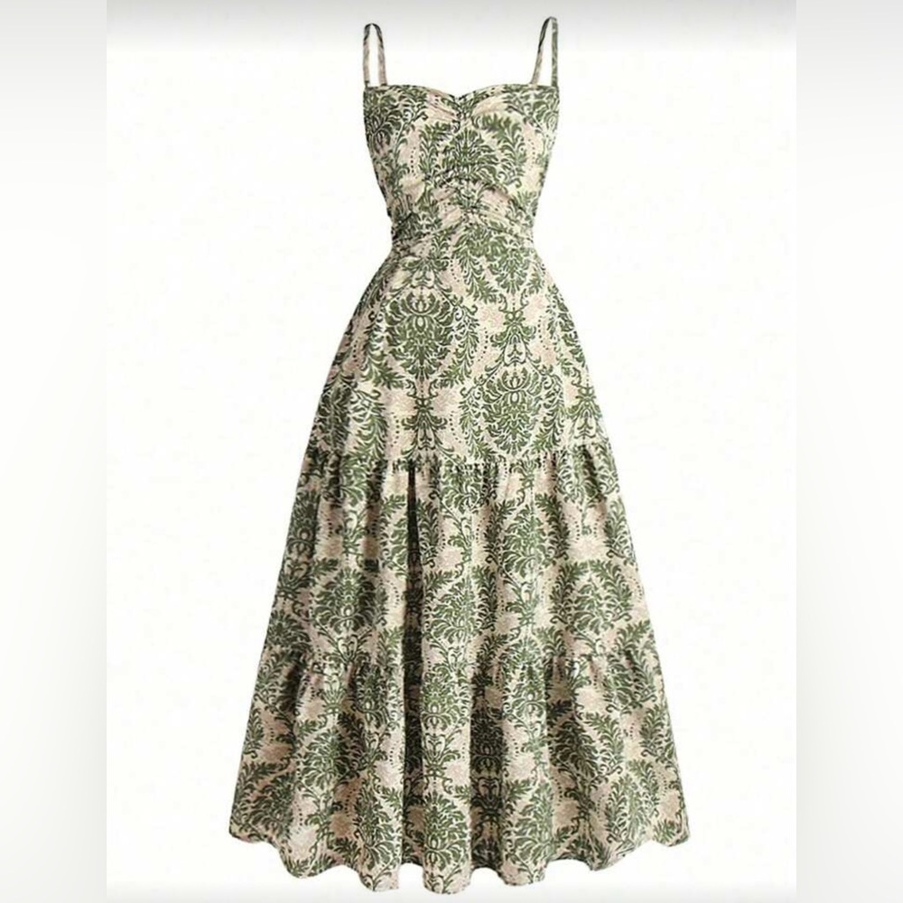 Floral Green and Cream Maxi Dress